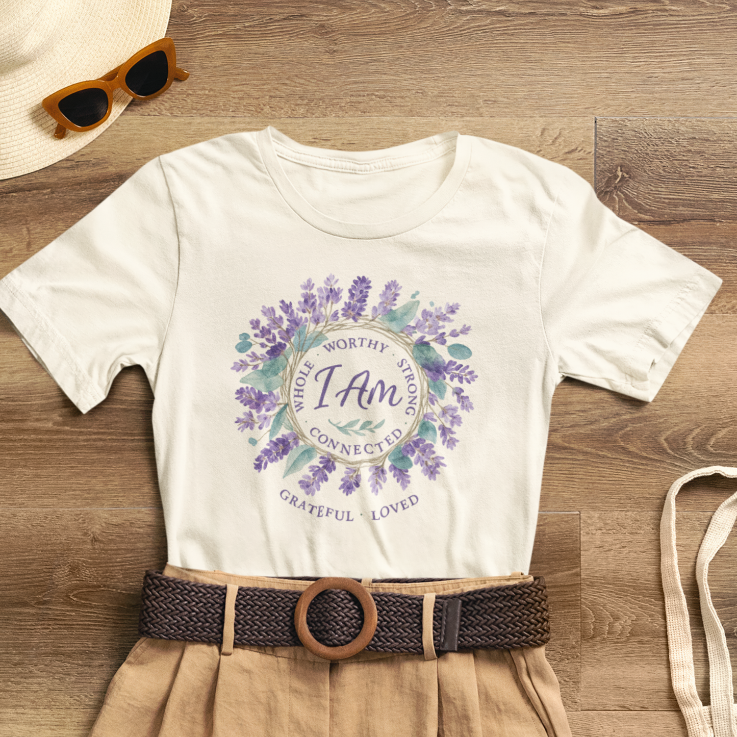 I Am Affirmation T-Shirt – Lavender Wreath Self-Love Tee