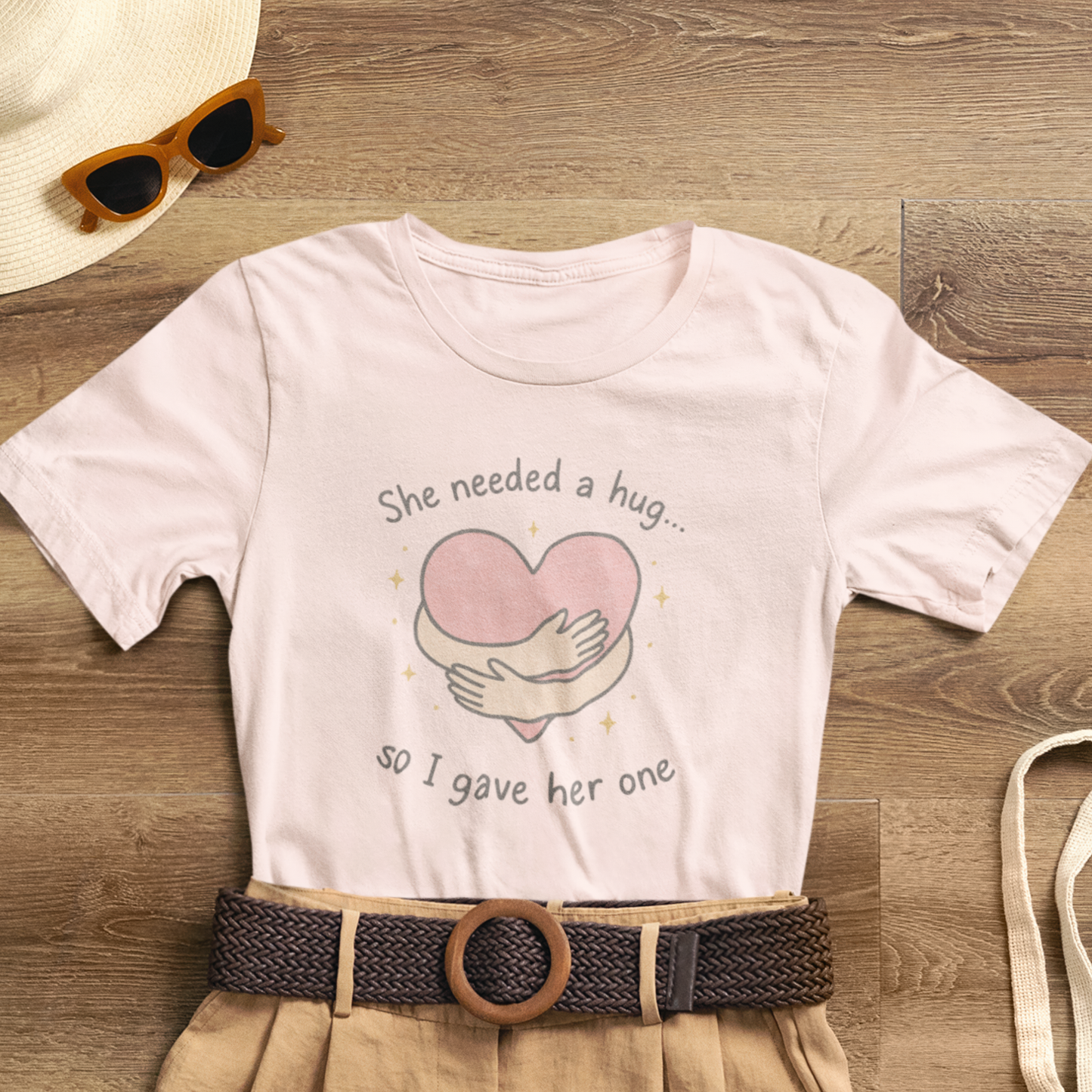 Cute Soft Pink Hug T-Shirt – Empathy, Comfort & Healing Graphic Tee