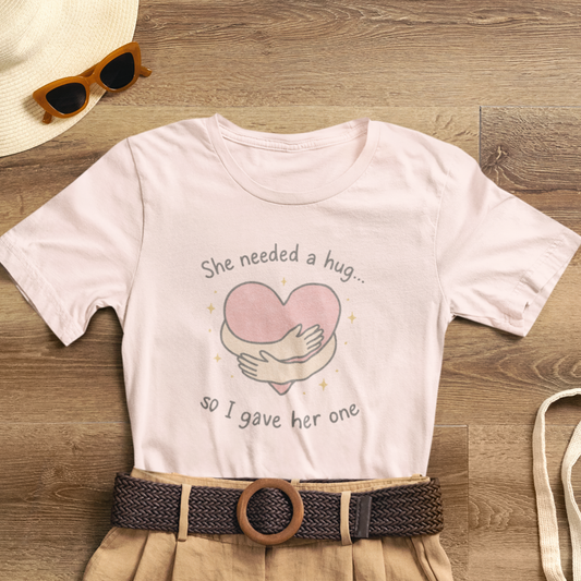Cute Soft Pink Hug T-Shirt – Empathy, Comfort & Healing Graphic Tee