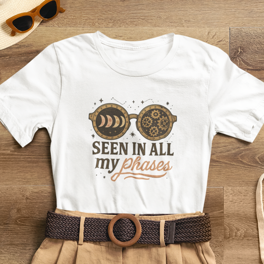 Moon Phase Steampunk Sunglasses T-Shirt – Seen in All My Phases Graphic Tee