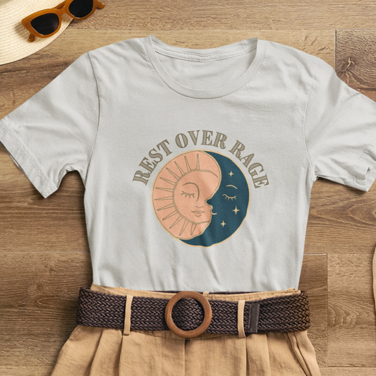Rest Over Rage Shirt – Sun and Moon Graphic Tee, Self-Care Mindfulness T-Shirt