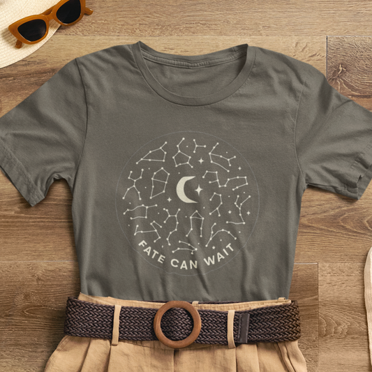 Fate Can Wait Shirt – Celestial Constellation Graphic Tee, Cosmic Moon T-Shirt, Astrology Inspired Top