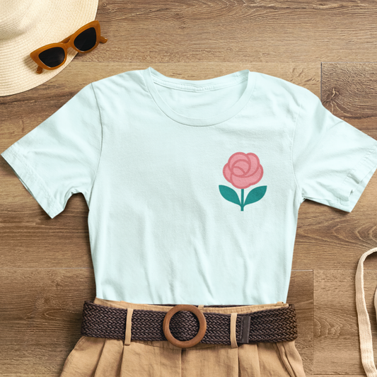 Love in Full Bloom T-Shirt – Retro Floral Graphic Tee with Front Rose & Back Flower Design – Positive Vibes Shirt