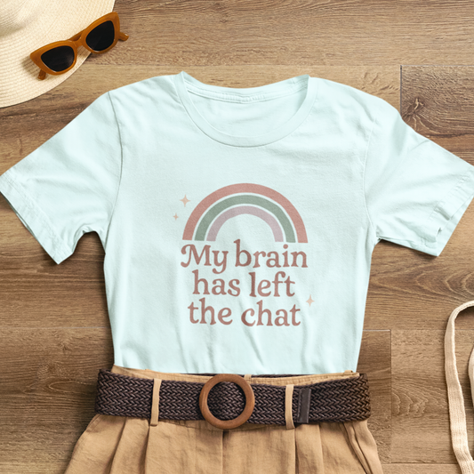 Funny Rainbow Quote T-Shirt – “My Brain Has Left the Chat” Retro Graphic Tee for Introverts & Humor Lovers