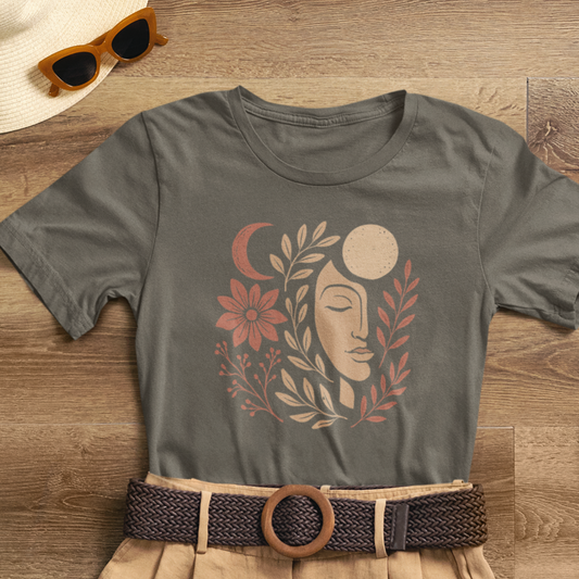 Moon Goddess Boho Graphic T-Shirt – Mystical Lunar Feminine Energy Tee