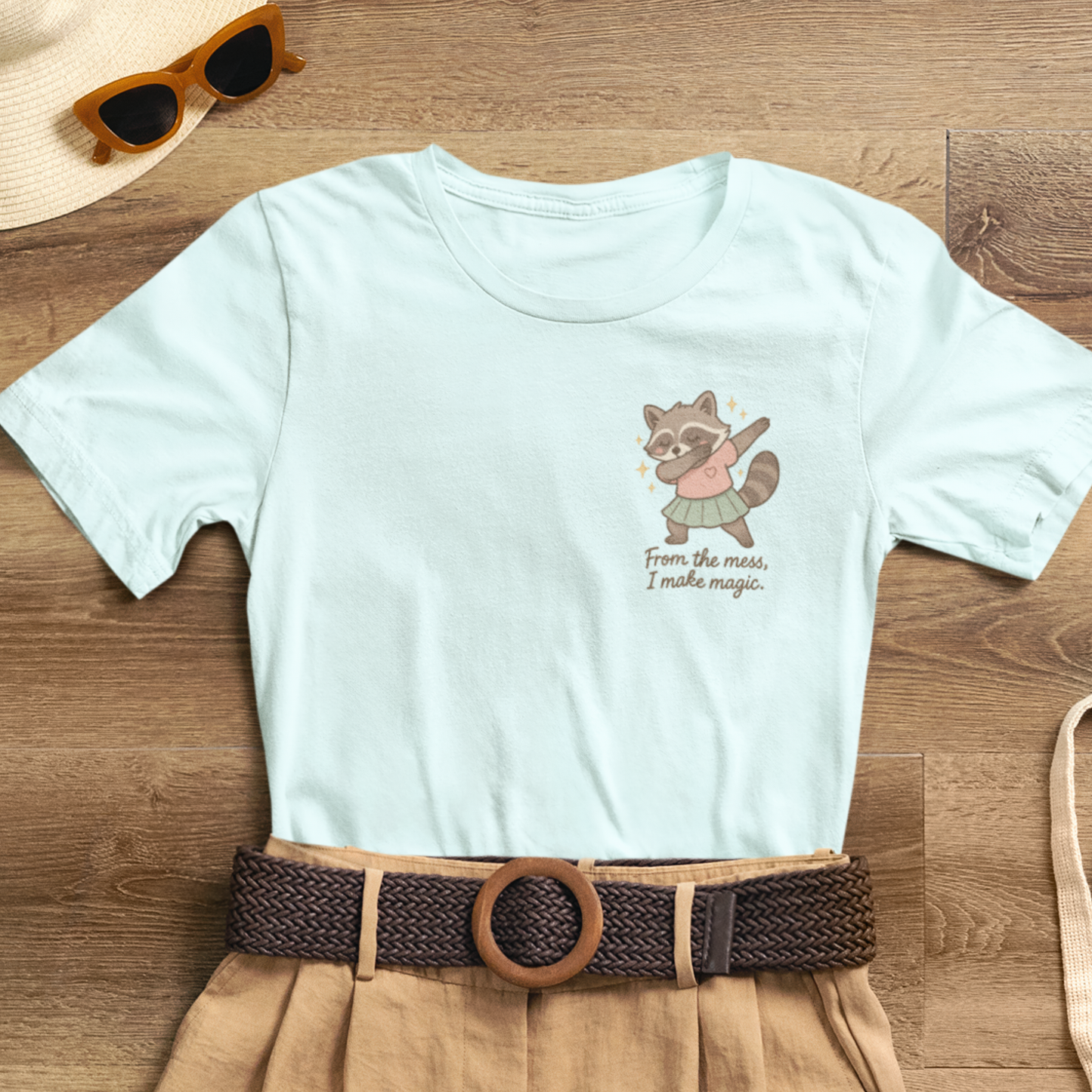 From the Mess I Make Magic Shirt – Cute Raccoon Pocket Tee | Positive Affirmation Animal Graphic T-Shirt