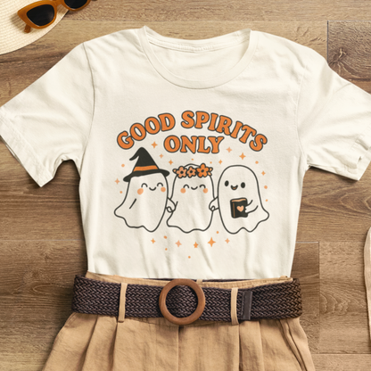 Good Spirits Only Halloween T-Shirt – Cute Kawaii Ghost Friends Tee