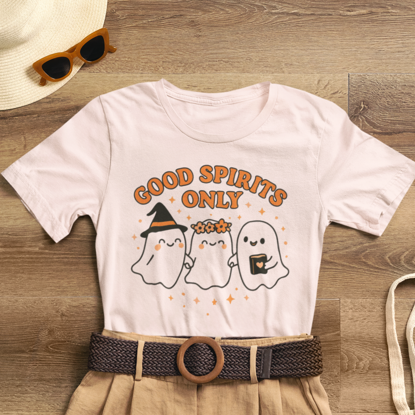 Good Spirits Only Halloween T-Shirt – Cute Kawaii Ghost Friends Tee