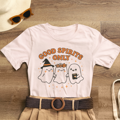 Good Spirits Only Halloween T-Shirt – Cute Kawaii Ghost Friends Tee