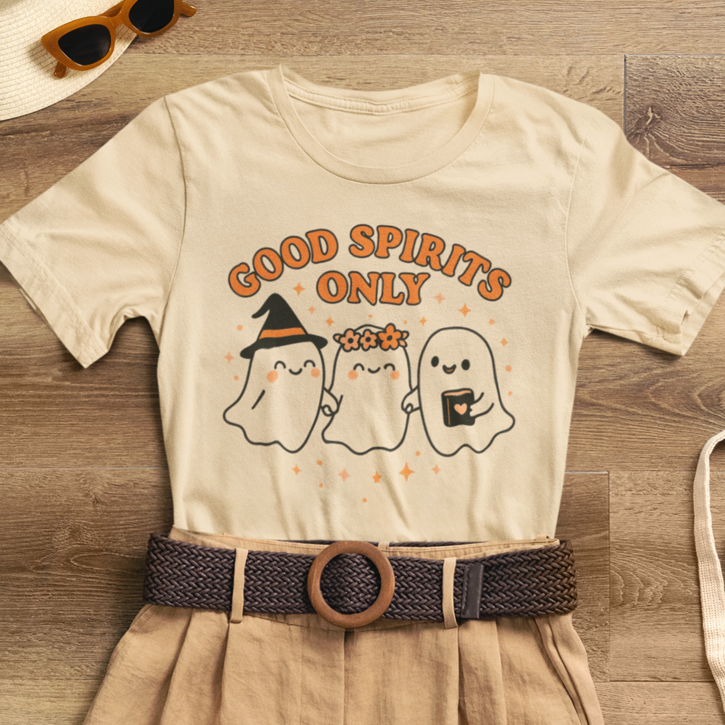 Good Spirits Only Halloween T-Shirt – Cute Kawaii Ghost Friends Tee