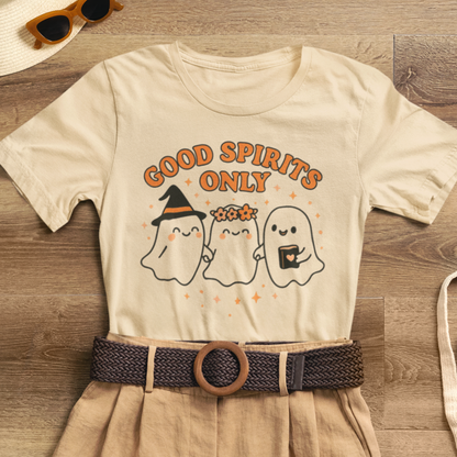 Good Spirits Only Halloween T-Shirt – Cute Kawaii Ghost Friends Tee