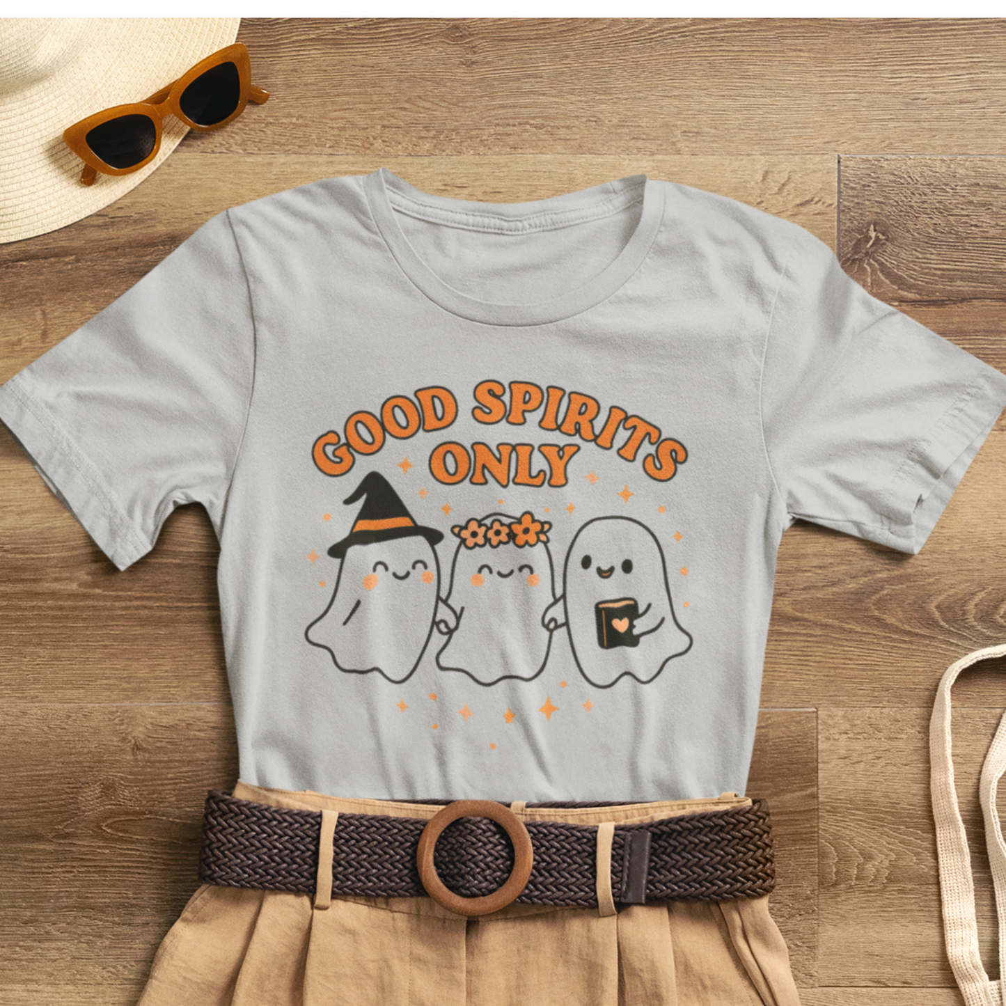 Good Spirits Only Halloween T-Shirt – Cute Kawaii Ghost Friends Tee