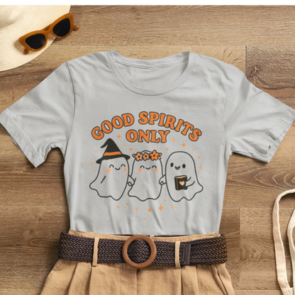 Good Spirits Only Halloween T-Shirt – Cute Kawaii Ghost Friends Tee