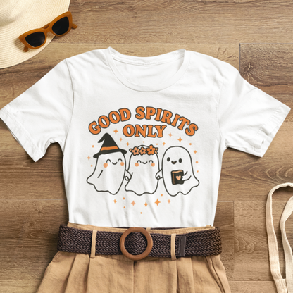 Good Spirits Only Halloween T-Shirt – Cute Kawaii Ghost Friends Tee