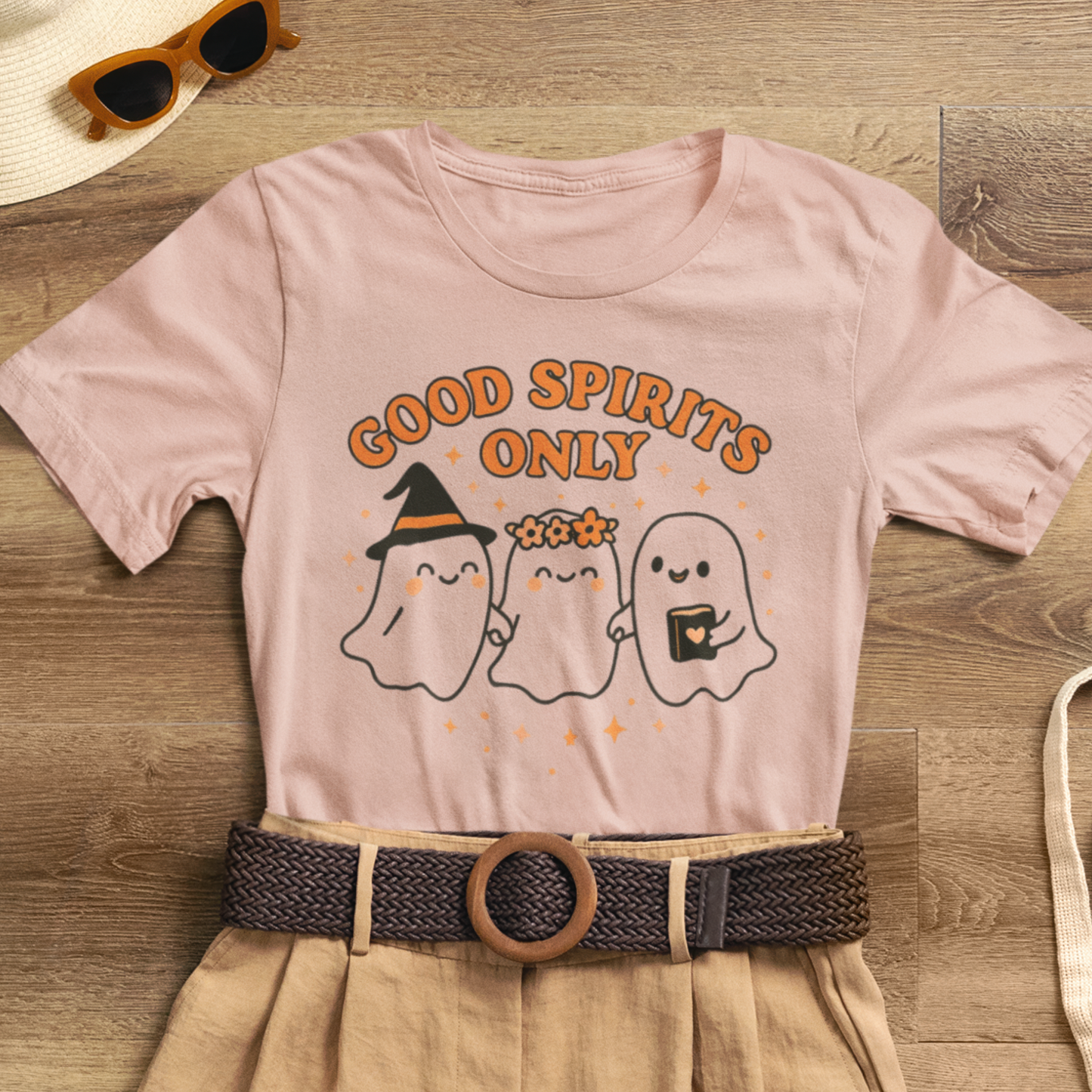 Good Spirits Only Halloween T-Shirt – Cute Kawaii Ghost Friends Tee