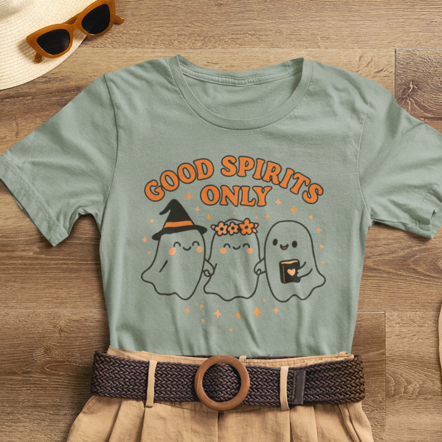 Good Spirits Only Halloween T-Shirt – Cute Kawaii Ghost Friends Tee
