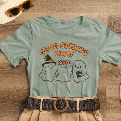 Good Spirits Only Halloween T-Shirt – Cute Kawaii Ghost Friends Tee