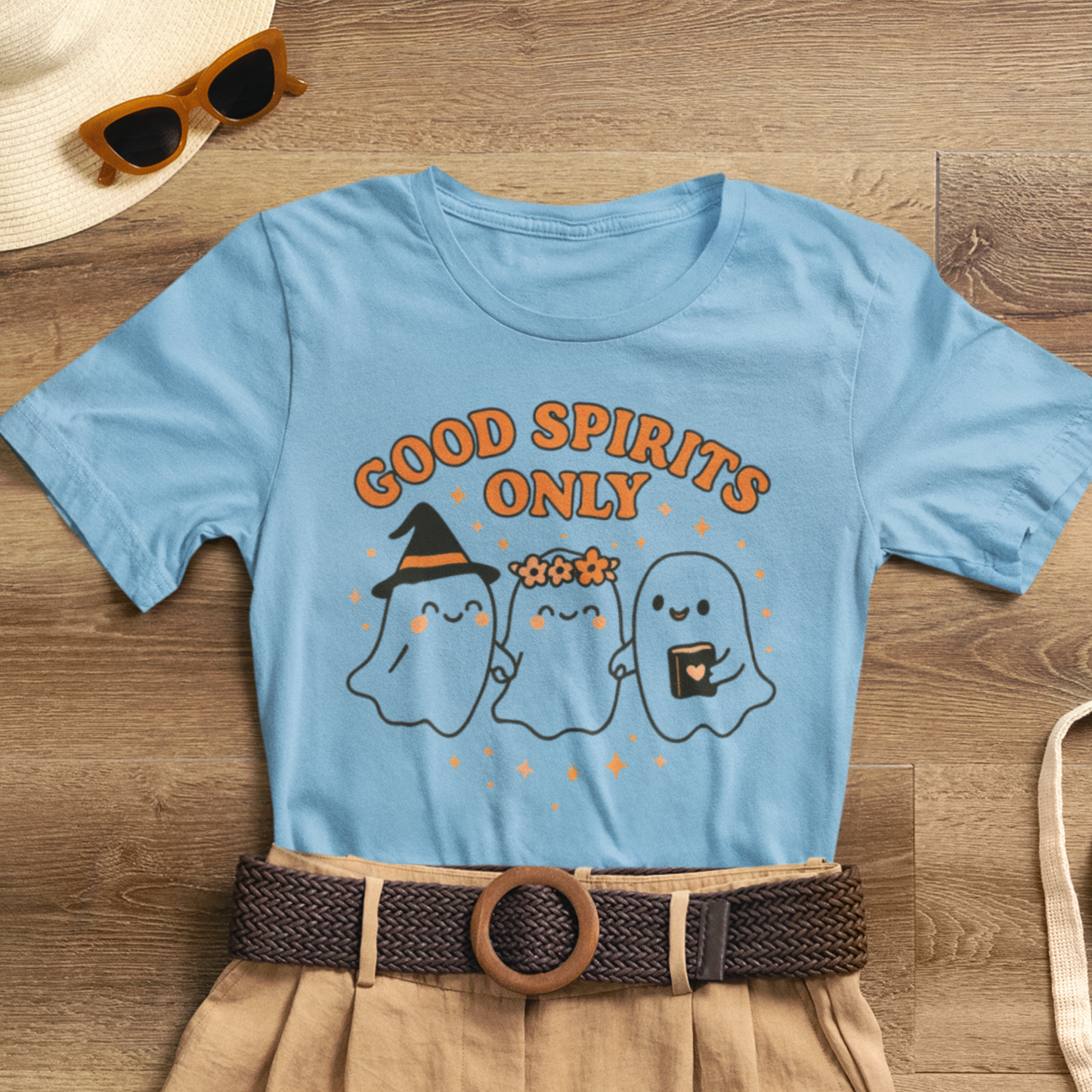 Good Spirits Only Halloween T-Shirt – Cute Kawaii Ghost Friends Tee