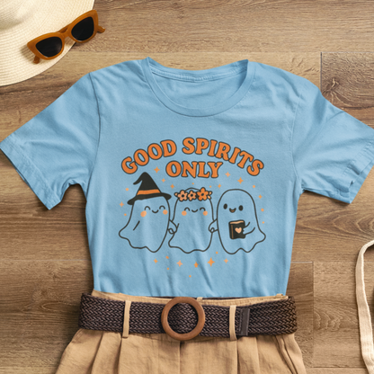 Good Spirits Only Halloween T-Shirt – Cute Kawaii Ghost Friends Tee