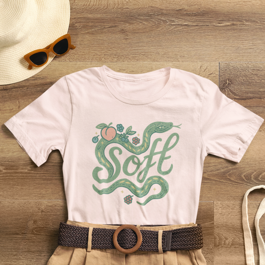 Soft Snake Graphic Tee – Mystical Nature-Inspired Unisex Shirt, Botanical Serpent Design, Whimsical Eco Aesthetic