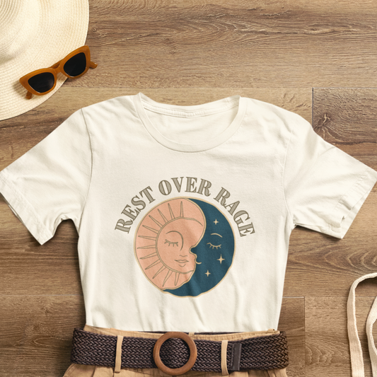 Rest Over Rage Shirt – Sun and Moon Graphic Tee, Self-Care Mindfulness T-Shirt