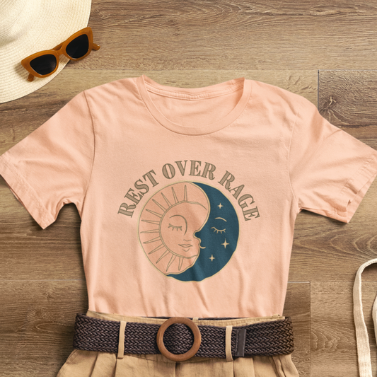 Rest Over Rage Shirt – Sun and Moon Graphic Tee, Self-Care Mindfulness T-Shirt