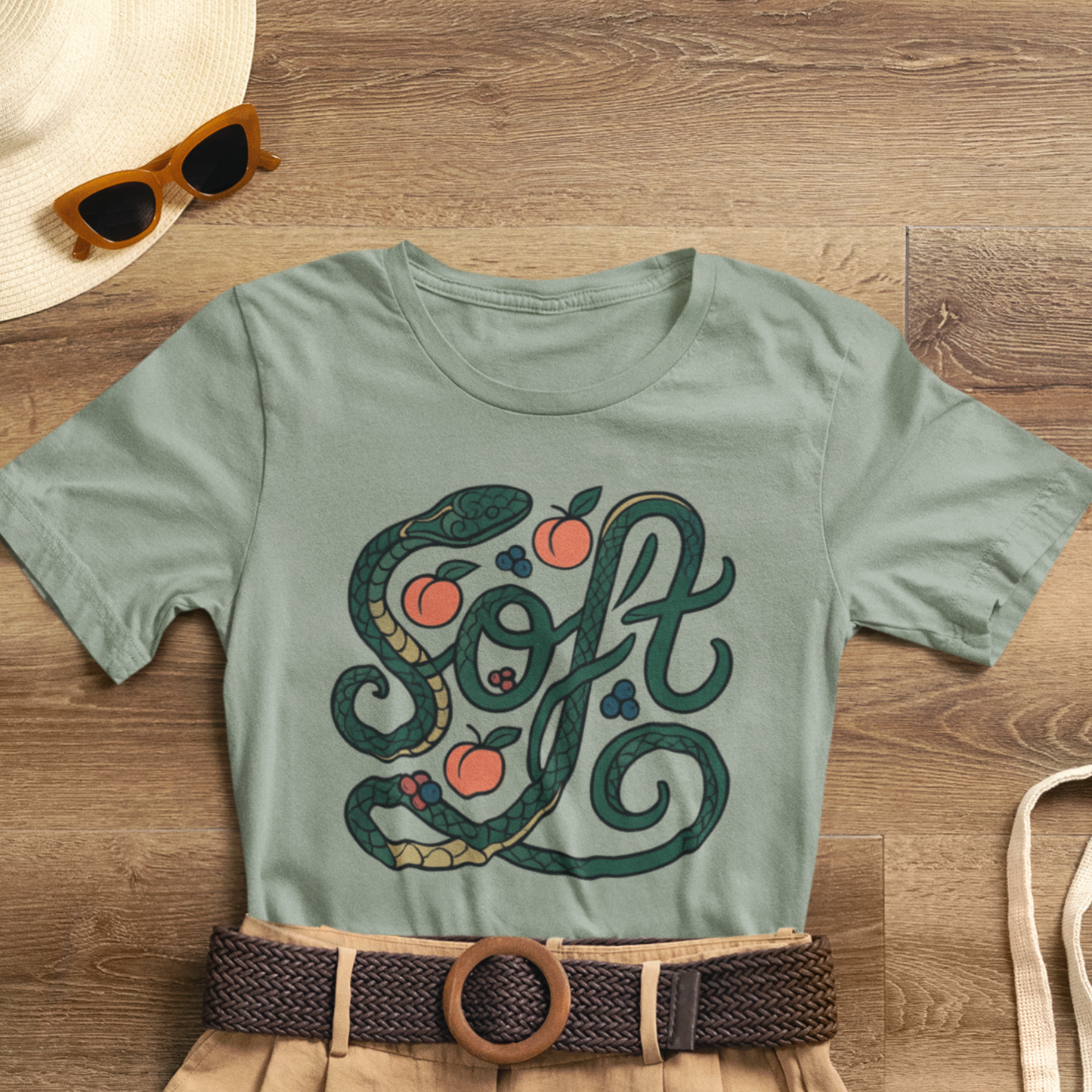 Soft Shirt | Serpent & Peach Art Tee | Self-Love and Healing Symbolic Top | Spirit Stitch Collection