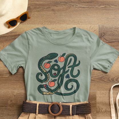 Soft Shirt | Serpent & Peach Art Tee | Self-Love and Healing Symbolic Top | Spirit Stitch Collection