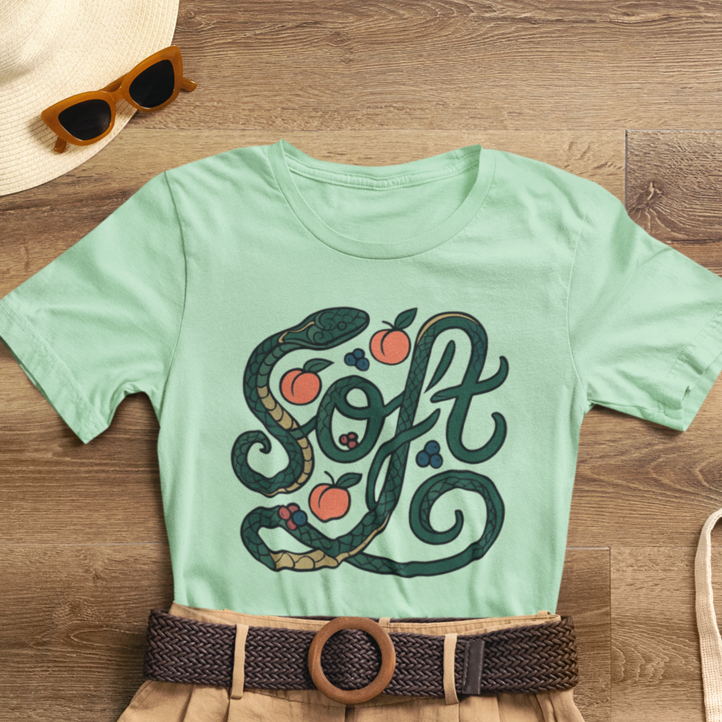 Soft Shirt | Serpent & Peach Art Tee | Self-Love and Healing Symbolic Top | Spirit Stitch Collection