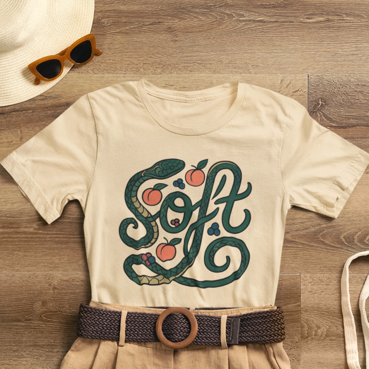 Soft Shirt | Serpent & Peach Art Tee | Self-Love and Healing Symbolic Top | Spirit Stitch Collection