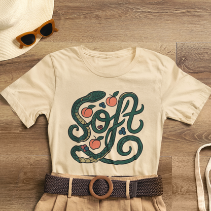 Soft Shirt | Serpent & Peach Art Tee | Self-Love and Healing Symbolic Top | Spirit Stitch Collection