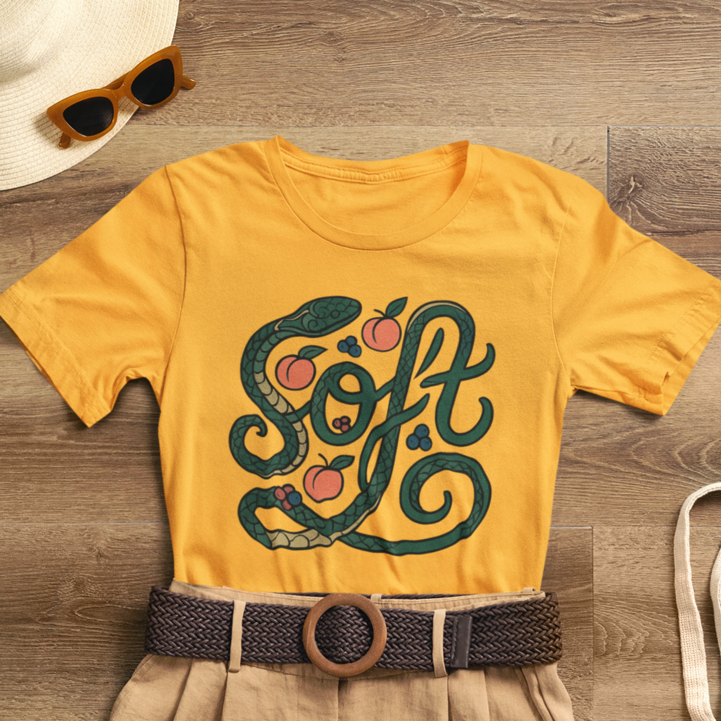 Soft Shirt | Serpent & Peach Art Tee | Self-Love and Healing Symbolic Top | Spirit Stitch Collection