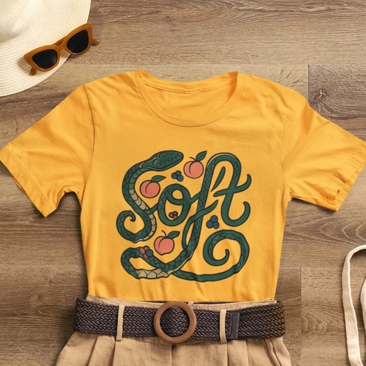 Soft Shirt | Serpent & Peach Art Tee | Self-Love and Healing Symbolic Top | Spirit Stitch Collection
