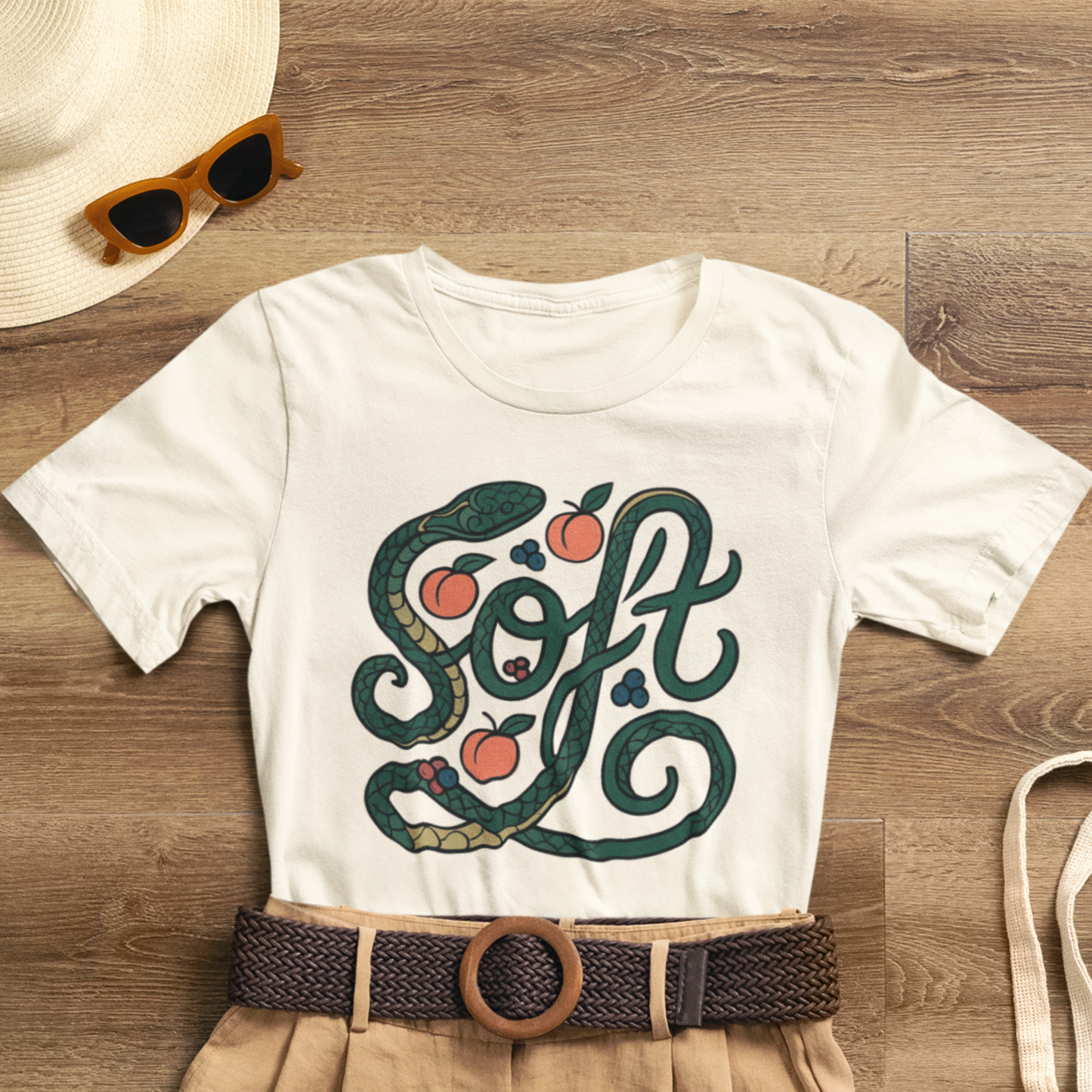 Soft Shirt | Serpent & Peach Art Tee | Self-Love and Healing Symbolic Top | Spirit Stitch Collection
