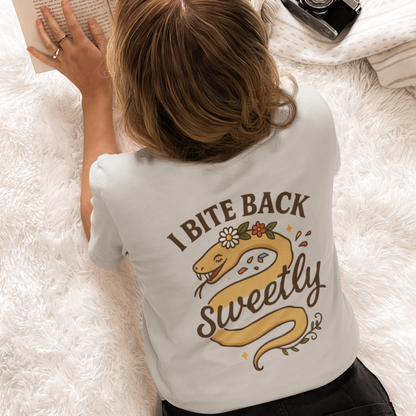 I Bite Back Sweetly Shirt – Front & Back Floral Graphic Tee with Sassy Quote
