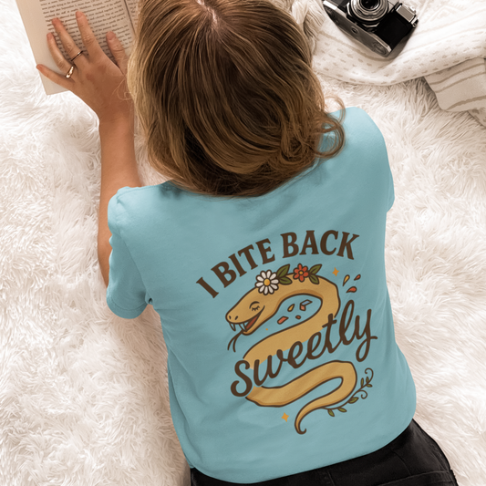 I Bite Back Sweetly Shirt – Front & Back Floral Graphic Tee with Sassy Quote