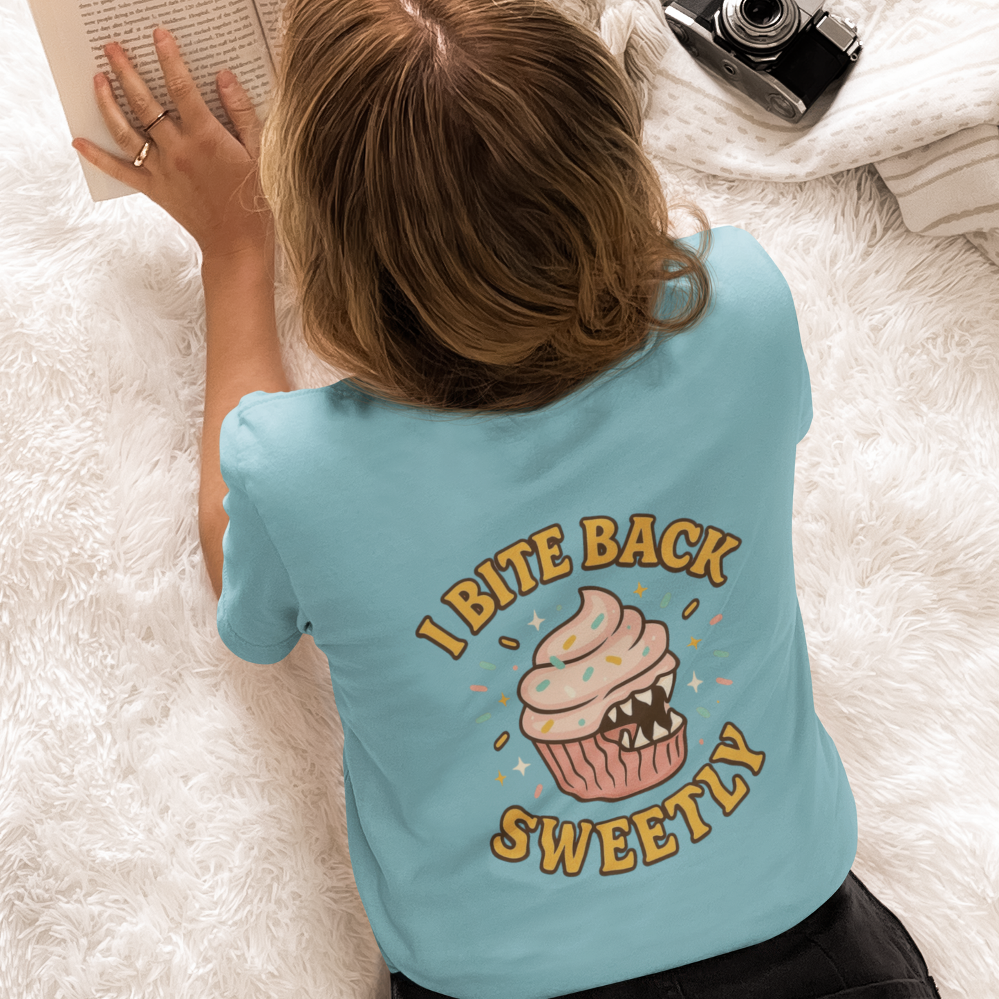 I Bite Back Sweetly Shirt – Front & Back Cupcake Graphic Tee with Sassy Quote