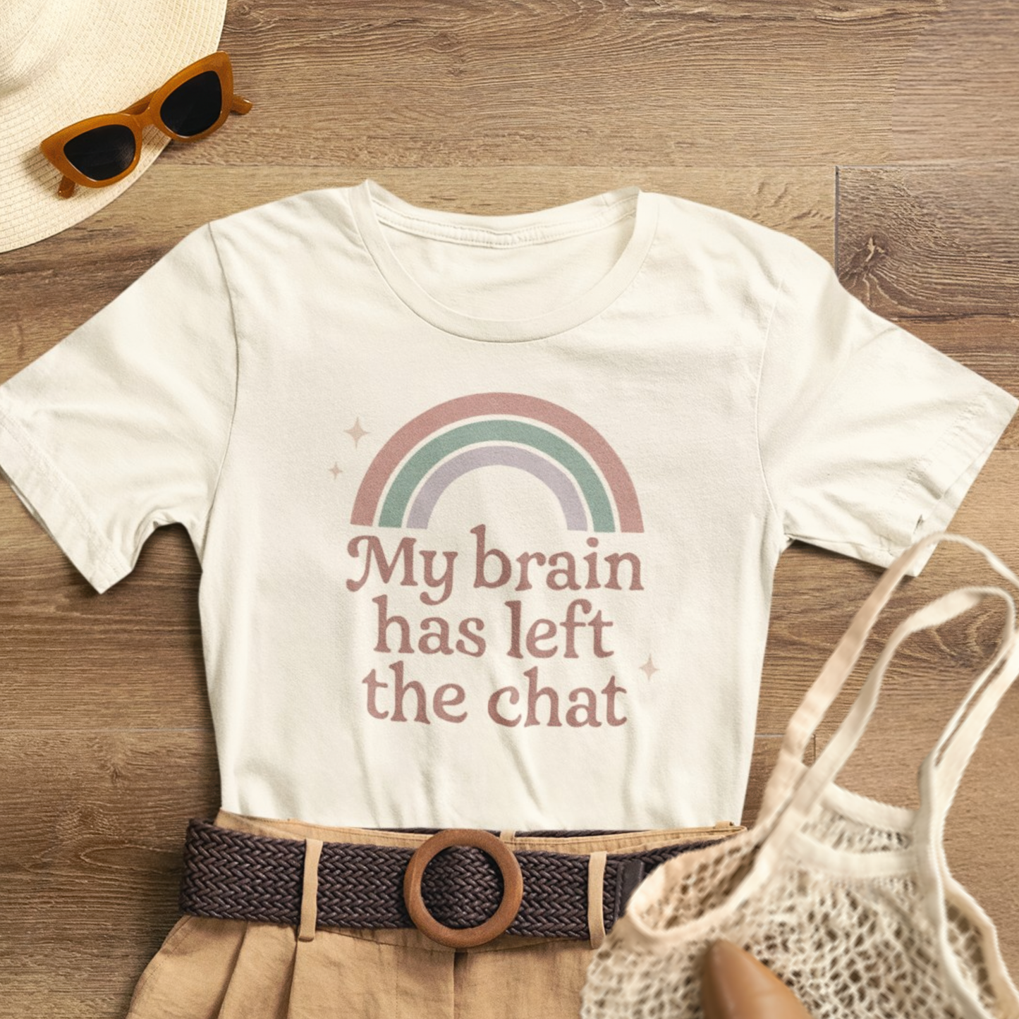 Funny Rainbow Quote T-Shirt – “My Brain Has Left the Chat” Retro Graphic Tee for Introverts & Humor Lovers