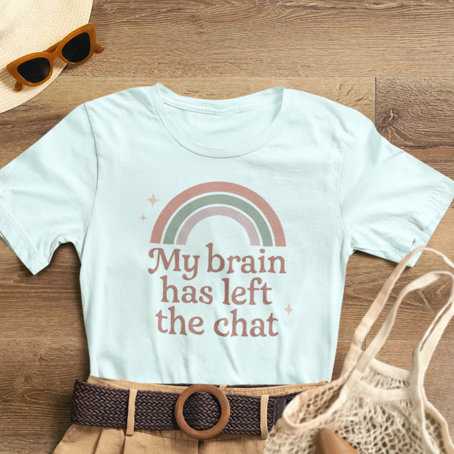 Funny Rainbow Quote T-Shirt – “My Brain Has Left the Chat” Retro Graphic Tee for Introverts & Humor Lovers