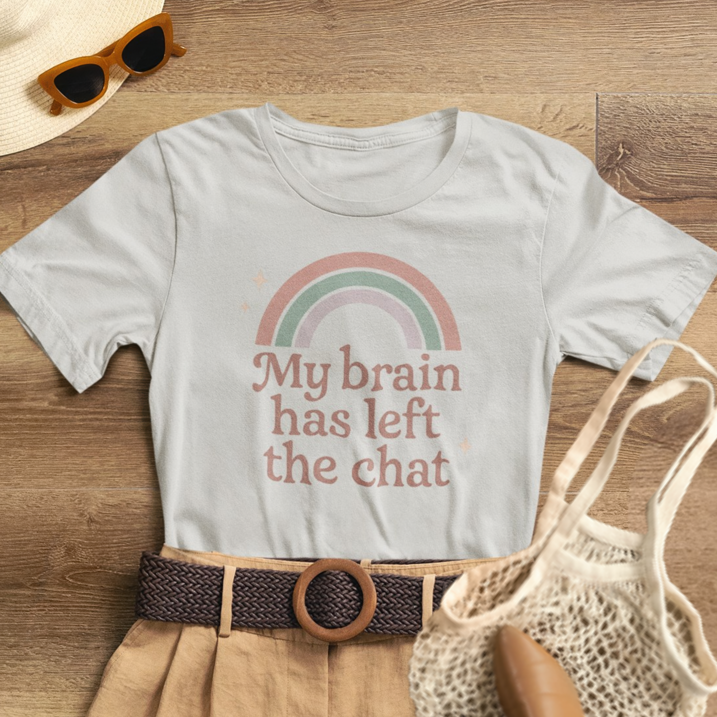 Funny Rainbow Quote T-Shirt – “My Brain Has Left the Chat” Retro Graphic Tee for Introverts & Humor Lovers