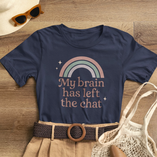 Funny Rainbow Quote T-Shirt – “My Brain Has Left the Chat” Retro Graphic Tee for Introverts & Humor Lovers