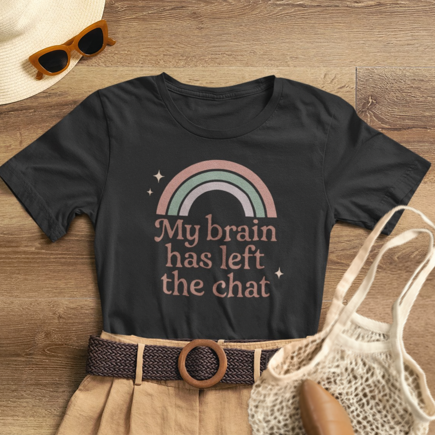Funny Rainbow Quote T-Shirt – “My Brain Has Left the Chat” Retro Graphic Tee for Introverts & Humor Lovers