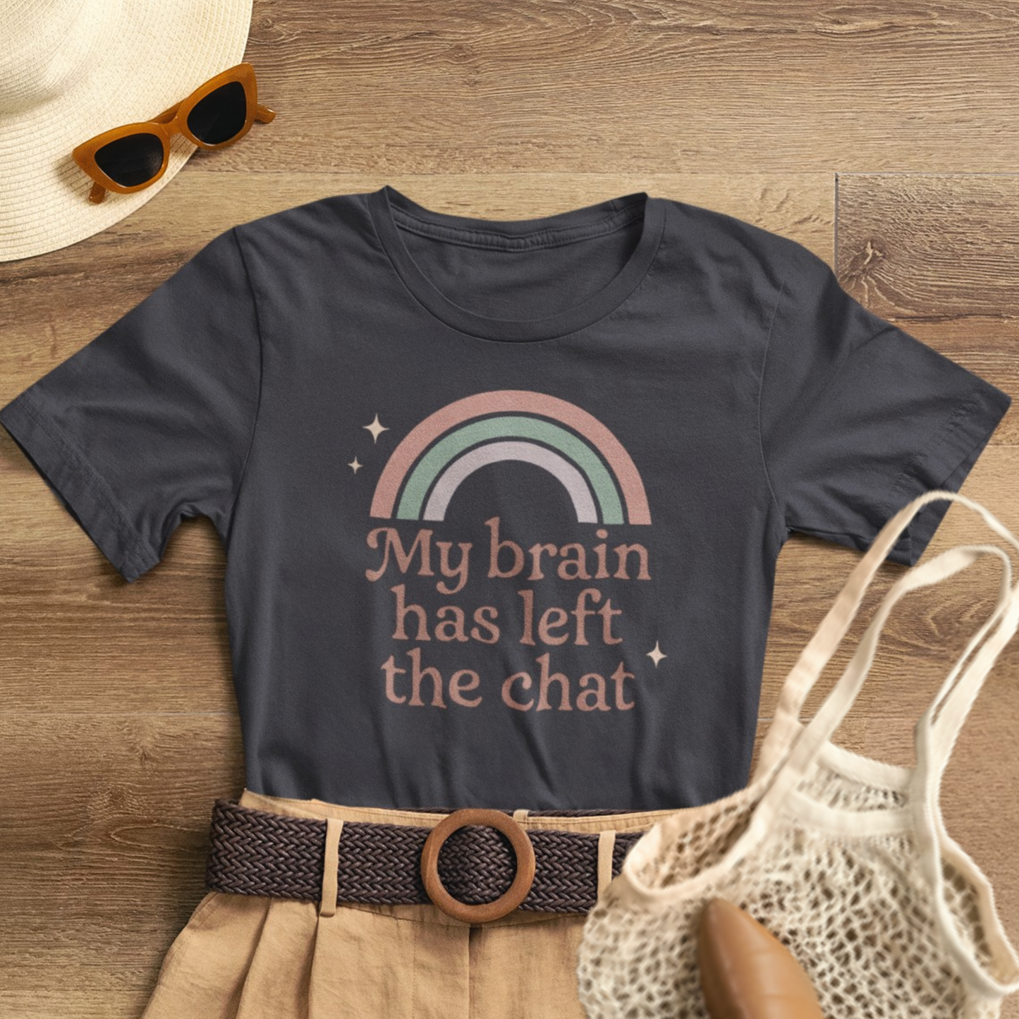 Funny Rainbow Quote T-Shirt – “My Brain Has Left the Chat” Retro Graphic Tee for Introverts & Humor Lovers