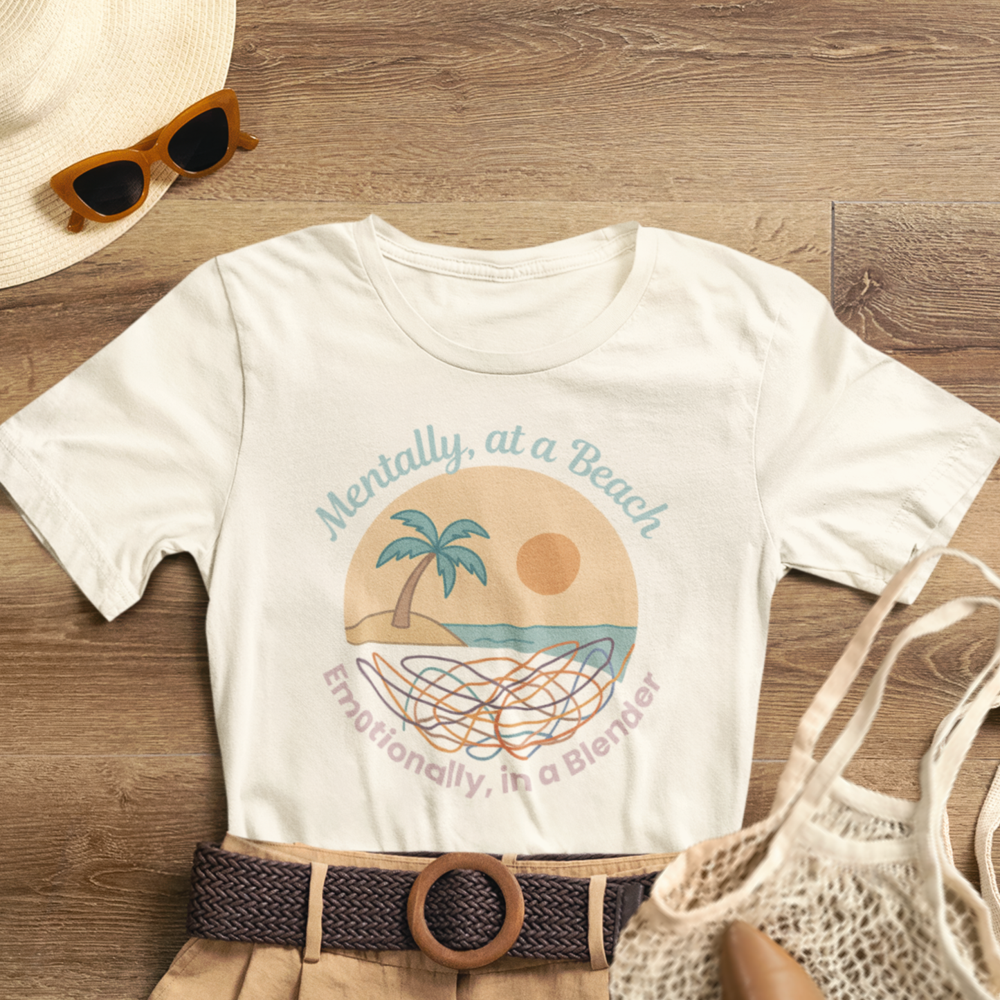 Mentally at a Beach Emotionally in a Blender Shirt | Funny Summer Graphic Tee | Vacation Mode T-Shirt | Tropical Beachwear Top