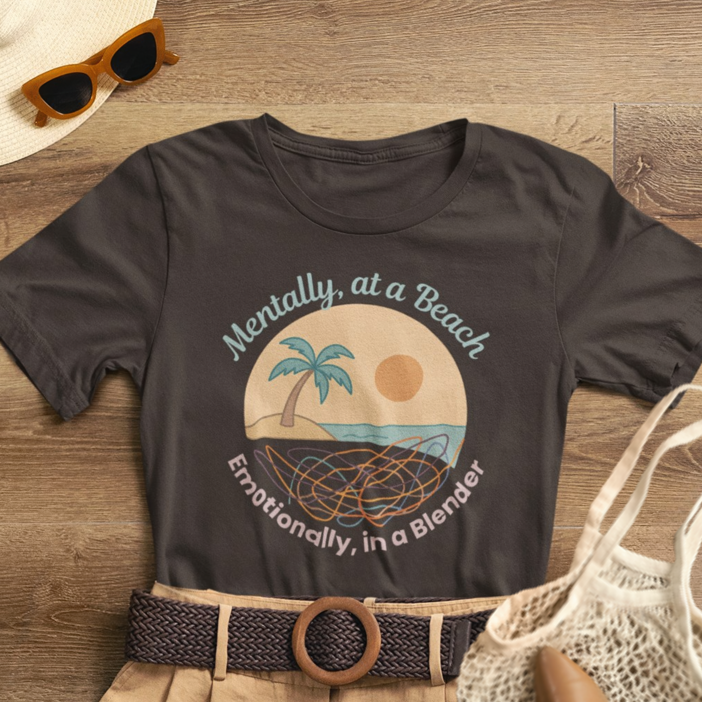 Mentally at a Beach Emotionally in a Blender Shirt | Funny Summer Graphic Tee | Vacation Mode T-Shirt | Tropical Beachwear Top