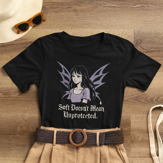Soft Doesn’t Mean Unprotected – Goth Anime Dark Winged Guardian T-Shirt