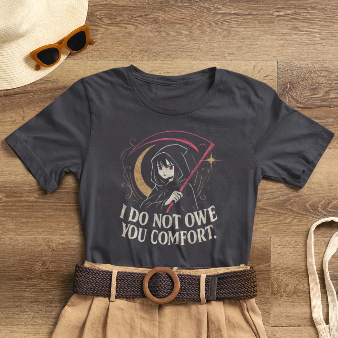 I Do Not Owe You Comfort – Goth Anime Reaper Girl Boundary-Setting T-Shirt