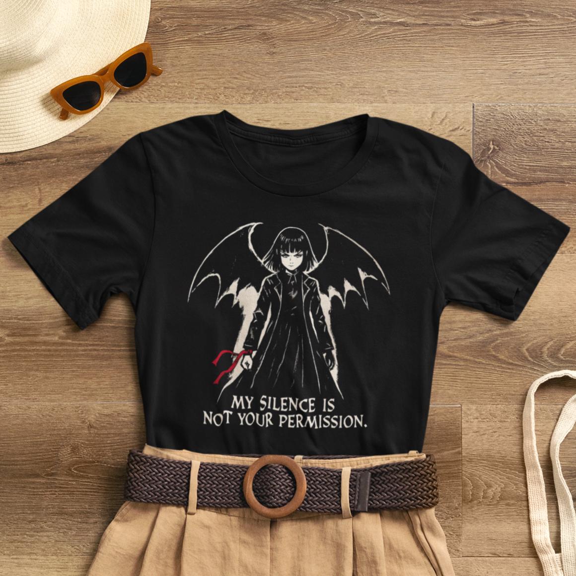 My Silence Is Not Your Permission – Gothic Anime Vampire Girl T-Shirt, Dark Feminine Boundaries Tee