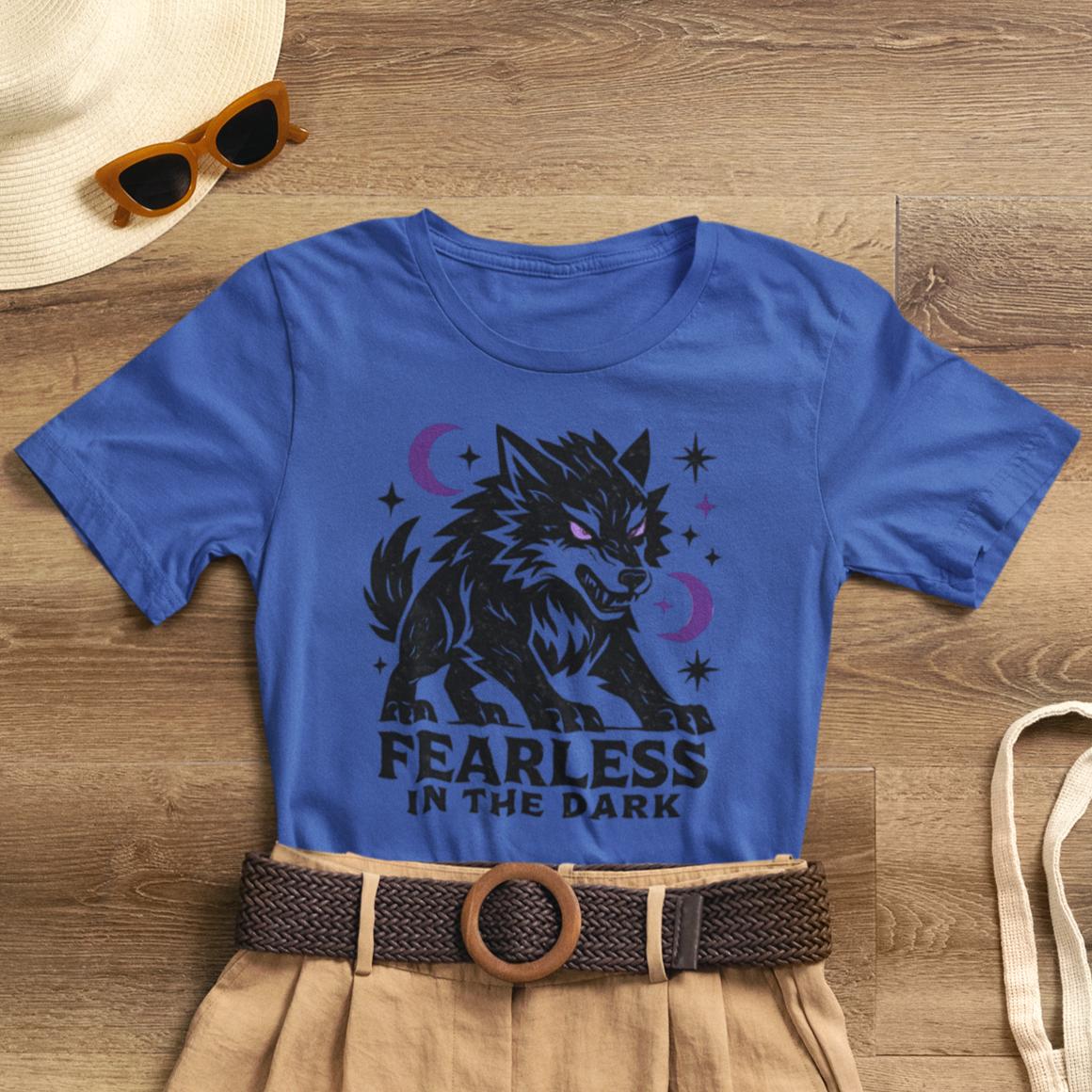 Fearless in the Dark – Moonlit Wolf T-Shirt, Mystic Creature Graphic Tee, Courage & Shadow Work Shirt