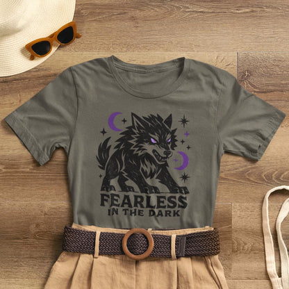 Fearless in the Dark – Moonlit Wolf T-Shirt, Mystic Creature Graphic Tee, Courage & Shadow Work Shirt